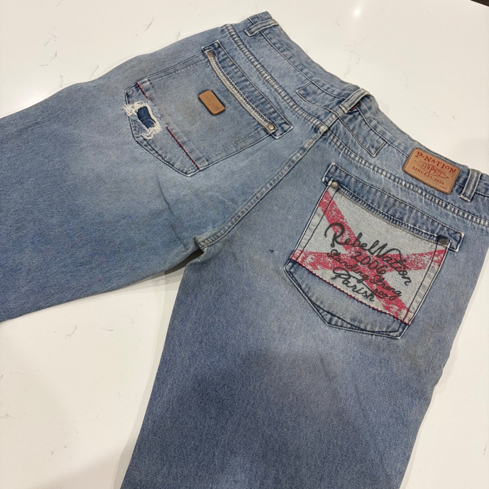 Parish Nation Rebel Nation Y2K Baggy Distressed Skater Jeans Mens 42 Grunge
